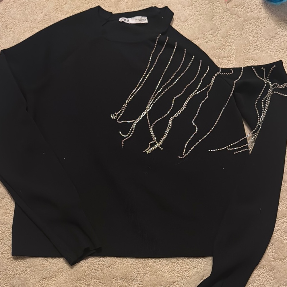 Zara Black Top with Silver Embellishments